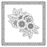 flor mehndi para henna, mehndi, tatuaje, decoración. adorno decorativo en estilo étnico oriental, adorno de doodle, dibujo a mano de contorno. página de libro para colorear. vector