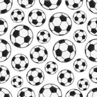 Patrón sin fisuras con balones de fútbol hexagonales en blanco y negro ilustración de vector de diseño de estilo plano aislado sobre fondo blanco. fútbol deporte popular juego y símbolo de la pelota.