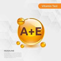 Vitamin AE sun icon collection set, body cholecalciferol. golden drop Vitamin complex drop. Medical for heath Vector illustration