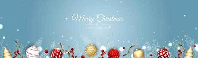Christmas banner. Background Xmas objects viewed from above. BackgroundMerry Christmas and happy New Year vector