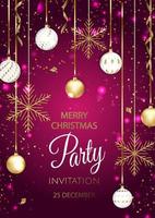 Merry Christmas Party invitation. Happy New Year card Decoration. Winter background. Seasonal holidays.