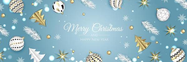 Christmas banner. Background Xmas objects viewed from above. BackgroundMerry Christmas and happy New Year vector