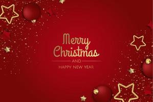 Feliz navidad y próspero año nuevo. Fondo festivo de Navidad con objetos 3d realistas, bolas blancas y doradas. vector