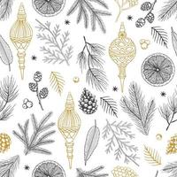 Simple Christmas seamless pattern. Snowflakes with different ornaments. On black background vector