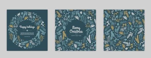 Merry Christmas artistic templates. Corporate Holiday cards and invitations. Floral frames and backgrounds design. vector