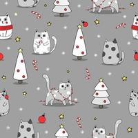 Seamless pattern background cute cat in snow for winter. Doodle style vector
