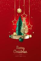 3D circle podium display with Christmas tree. Winter holiday background. vector