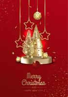 3D circle podium display with Christmas tree. Winter holiday background. vector
