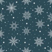 simple patrón sin costuras de navidad. copos de nieve con diferentes adornos. sobre fondo negro vector