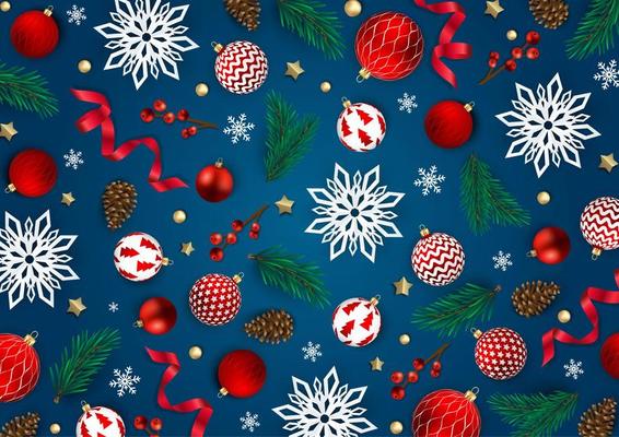 Christmas and New Year background. Bright Winter holiday composition. Greeting card, banner, poster