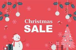 Christmas day sale backround, snowman and christmas objects. vector illustration