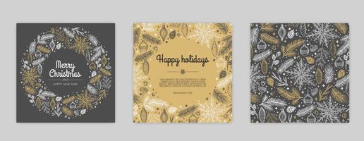 Merry Christmas artistic templates. Corporate Holiday cards and invitations. Floral frames and backgrounds design. vector