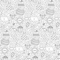 Seamless repeating pattern with cozy household items. Morning and evening routine. Vector illustration.