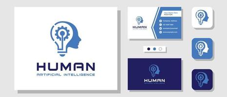 cabeza cerebro lámpara engranaje mente bombilla idea innovación diseño de logotipo con plantilla de diseño tarjeta de visita vector