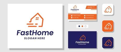 Fast Home Speed House Building Delivery Sale Logo Design with Layout Template Business Card vector