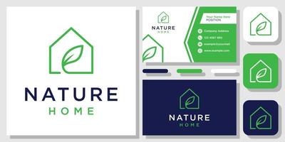 casa hoja casa naturaleza edificio diseño de logotipo verde orgánico inspiración con plantilla de diseño tarjeta de visita vector