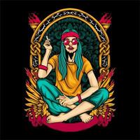 fumando chica hippie vector