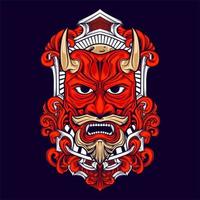 handsome japanese oni mask vector