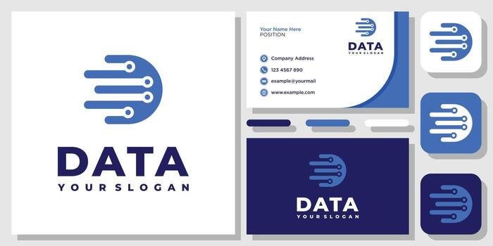 Initial Letter D Data Digital Connect Technology logo design inspiration with Layout Template Business Card vector