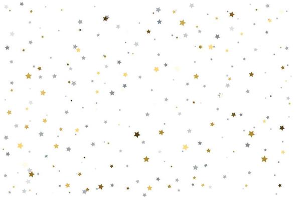 Christmas drawing with gold and silver stars. Silver and gold  star Celebration Confetti.