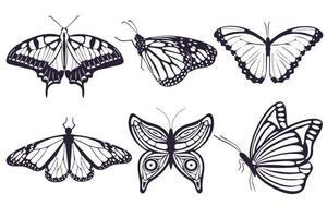 Butterflies hand drawing set isolated objects vector