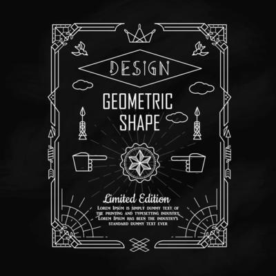Set of vintage geometric shape border elements with frame corner badge line art deco