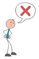 Problem, stickman businessman is angry and refuses, hand drawn outline cartoon vector illustration