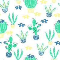 Seamless pattern with cacti and flowers. Perfect for childish clothes, surface design and others. Vector illustration.