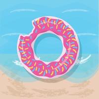 Rubber ring in the donut form on the beach. vector
