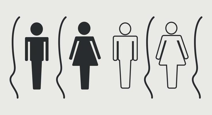 simple stick people gender man and woman icon black color flat vector illustration suitable for bathroom sign board