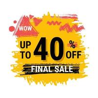 Final sale yellow tag. concept of price list for discounts, of advertising campaign, advertising marketing sales, 40 off discount, unique offer. Vector illustration. limited offer . Isolated on white