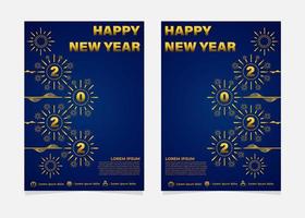Plantilla de volante de celebración de año nuevo azul y dorado vector