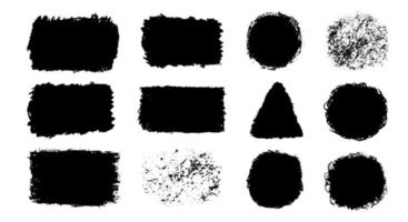 Vector set with black pastel paint spot isolated on white background, texture hand drawn illustration. Use it as element for design greeting card, banner, Social Media post, invitation, graphic design