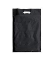 Black plastic bag isolated on white background for mockup design preview photo