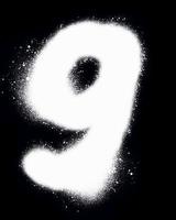 the 9 is written using a sprayed ink in a white color. the number of illustrations on a black background to create a poster, street design, etc. photo