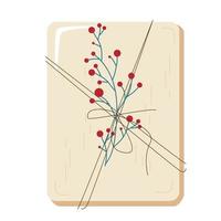 One gift in a craft package with a branch vector