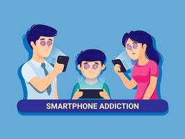 Smartphone gadget addiction on family. parent and children technology side impact illustration vector