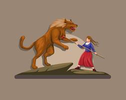Marie jeanne with Gevaudan monster werewolf mythology creature from France Europe illustration vector