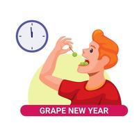 Eating Grape 12 on 12 clock, New Year traditional in Spain and Latin America symbol illustration vector