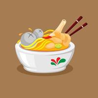 mie kocok baso es fideos de albóndigas con carne de res que cubre la comida tradicional de bandung, vector de ilustración de indonesia
