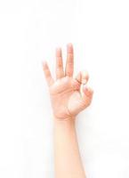 un gesto con la mano que significa "ok" de otra manera que no sea con el pulgar hacia arriba. recopilación del lenguaje de señas mediante gestos con las manos. foto