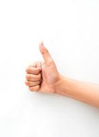 a hand gesture showing a thumb up, meaning ok. collection of the sign language using hand gestures. photo