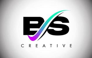 Logotipo de la letra bs con una línea curva swoosh creativa y una fuente en negrita y colores vibrantes vector