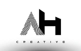 ah diseño del logotipo de la letra de la cebra de la huella dactilar. ah logo con vector de icono creativo de huella digital