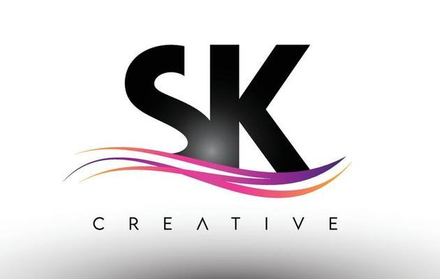 SK Logo Letter Design Icon. SK Letters with Colorful Creative Swoosh Lines