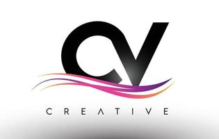 Icono de diseño de letra de logotipo cv. letras cv con coloridas líneas creativas de swoosh vector
