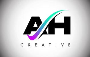 AH Letter Logo with Creative Swoosh Curved Line and Bold Font and Vibrant Colors vector