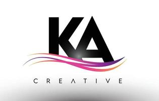 icono de diseño de letra del logotipo de ka. letras ka con coloridas líneas creativas swoosh vector