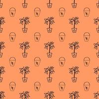Seamless pattern with young apple trees, hand drawn, vector illustration.