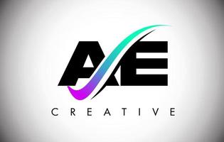 AE Letter Logo with Creative Swoosh Curved Line and Bold Font and Vibrant Colors vector